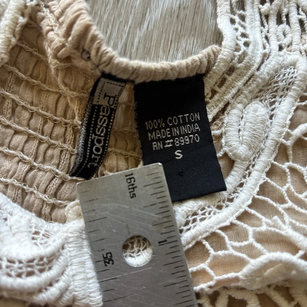 Passport Y2K Beige Tiered Butterfly Crochet Fairy Festival Babydoll Dress Size S - Picture 7 of 10